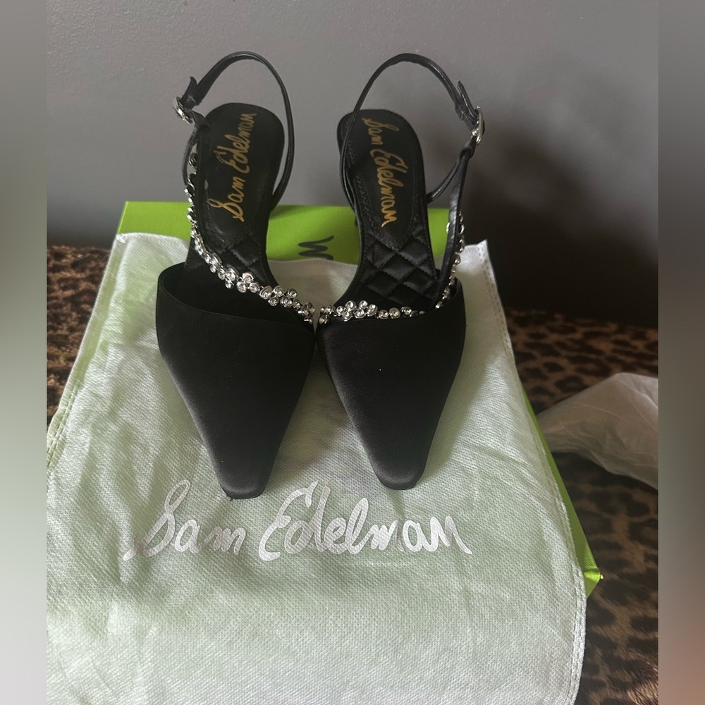 Sam Edelman Bonnie Black Satin Kitten Heel Dress Shoe Size 8